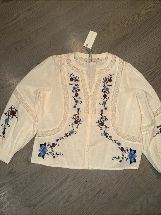 Jennifer & Grace Tops - Jennifer & Grace Embroidered Boho Cotton Blouse – Ivory – Size Medium – NWT